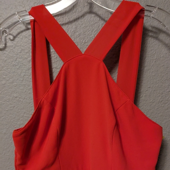 Lulu's Forevormore Orange Red Fit and Flare Halter Dress Chiffon Overlay Sz. S - Picture 8 of 13
